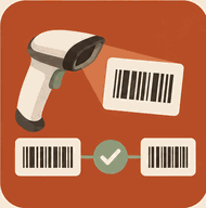 A barcode label with a scan check mark